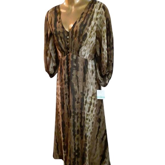 NWT Taylor Sz 8 Tan & Brown Animal Print Midi Dress - Picture 3 of 8